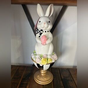 TOPHAT & TAIL Easter Bunny Rabbit On Flower Pedestal Egg Mackenzie Style 15” NEW